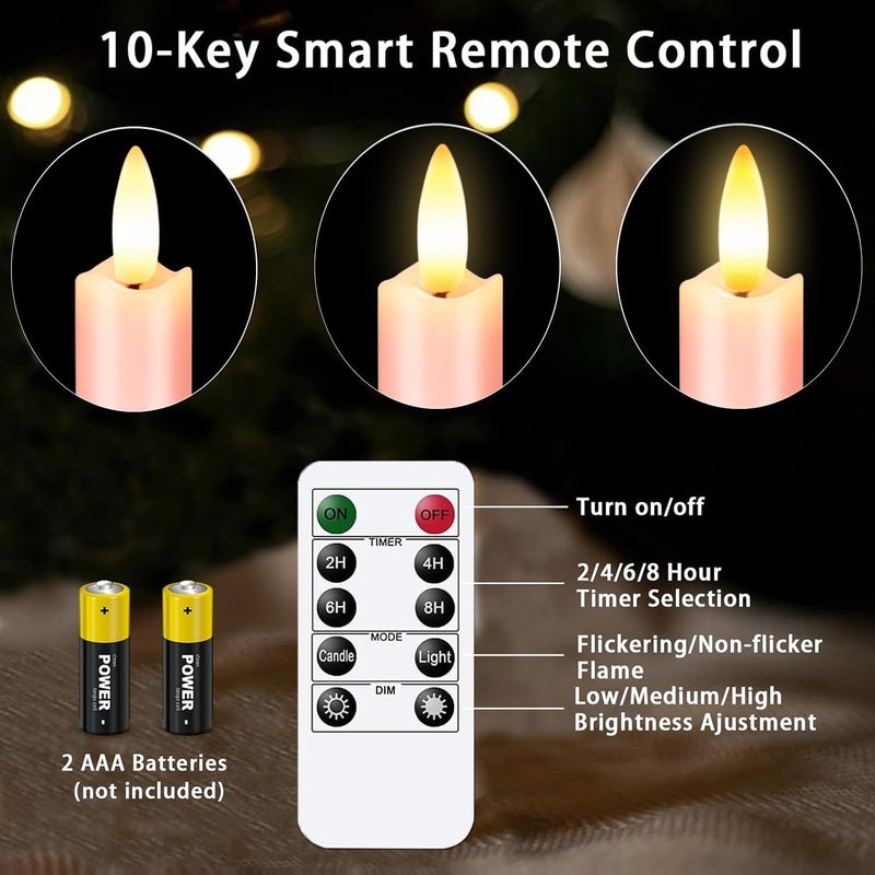 KSWING Upgraded Real Wax LED Flameless Pink Taper Candles with Remote, 6 PCS Candlesticks Battery Operated 3D Flickering - 9.6" Long Realistic Fake Candle Sticks for Home/Wedding/Fireplace Xmas Decor - Image 4